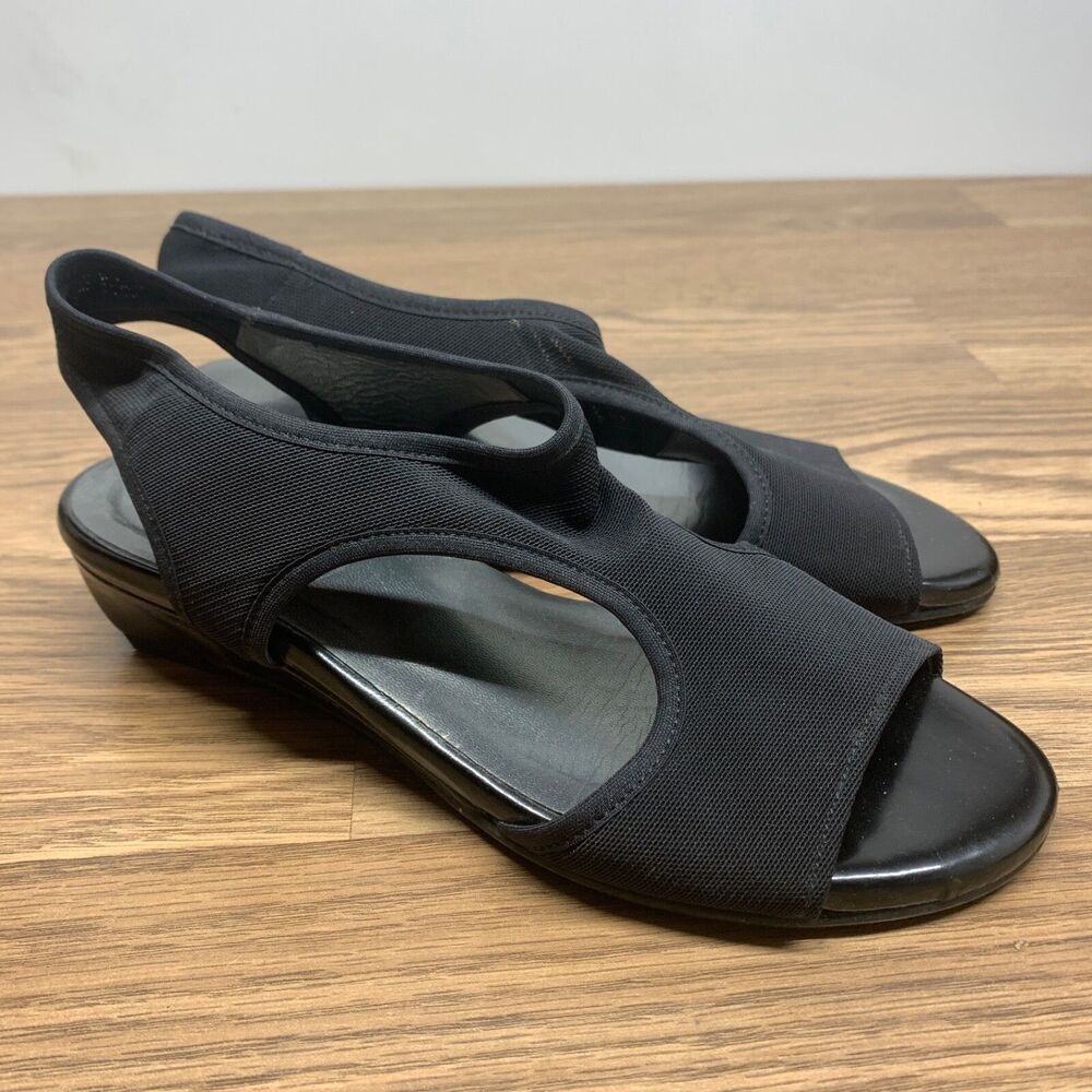 Stuart Weitzman Giver Stretch Demi Wedge Black Sandals Size 6.5 M Slip On